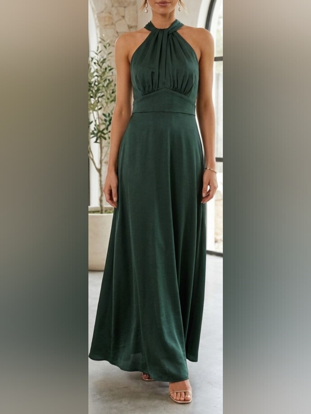 NWT Banana Republic Sleeveless Deep Green V-Neck Maxi Dress Size 16